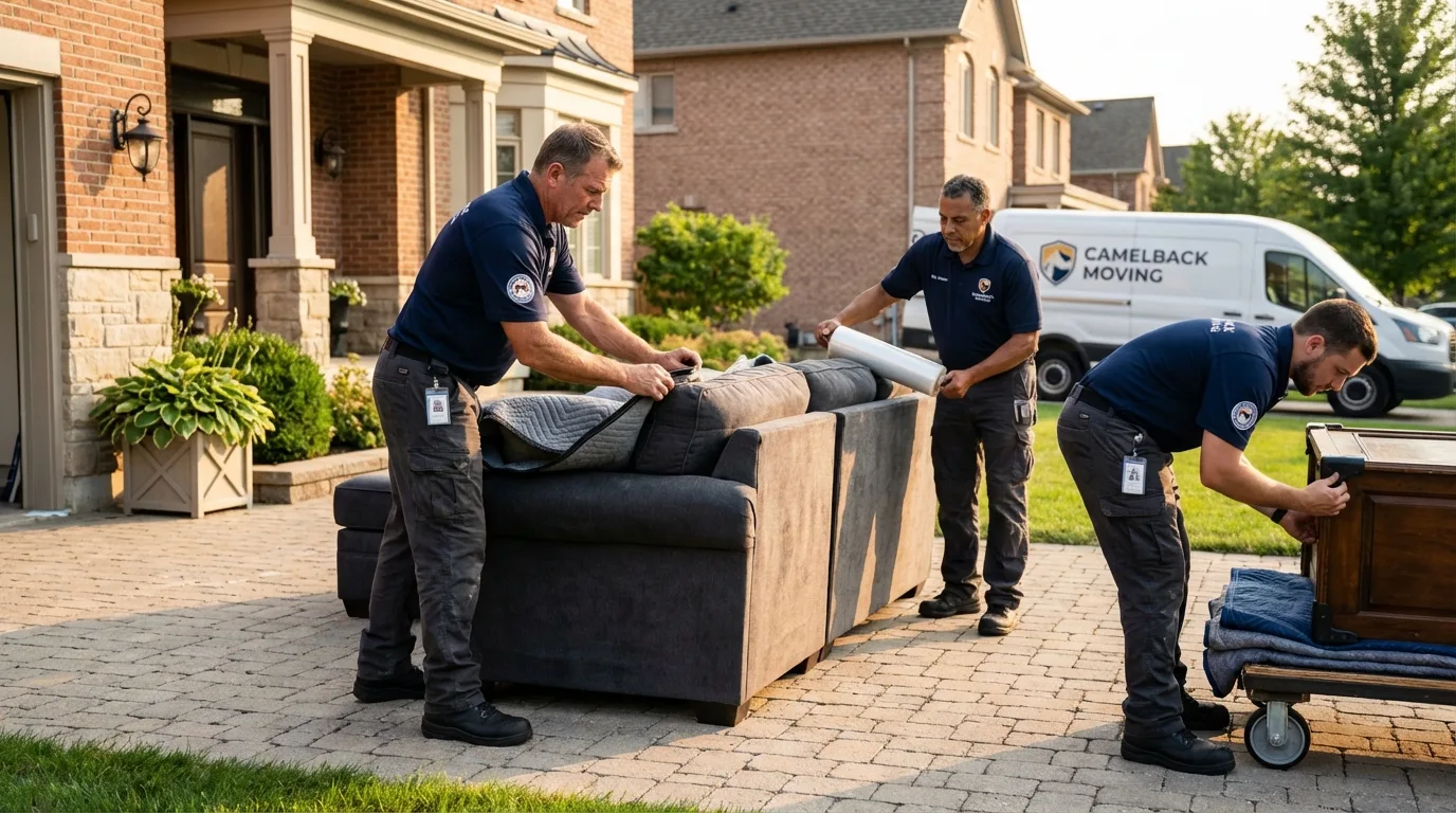 Large estate moving crew wrapping furniture in Lyons, OR