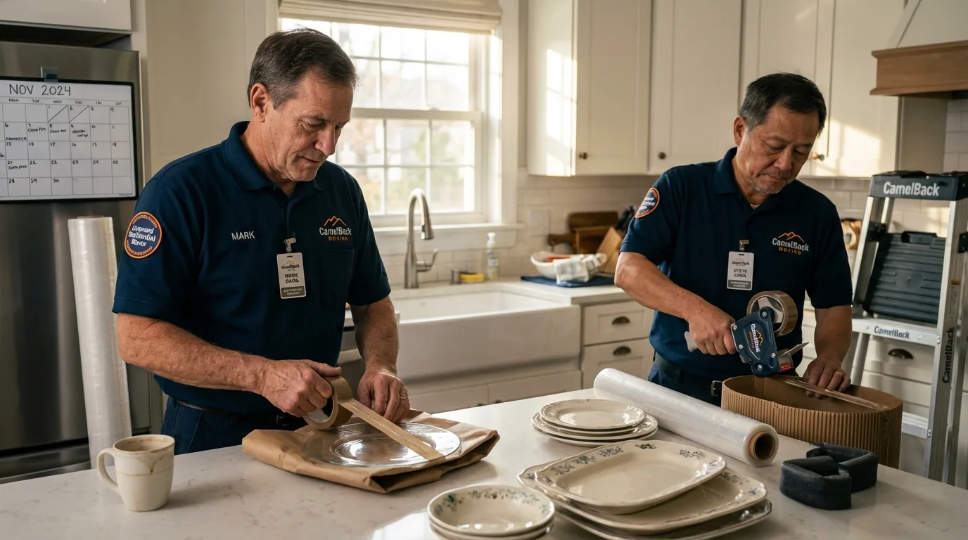 Professional crew packing kitchen dishware in Lyons, OR